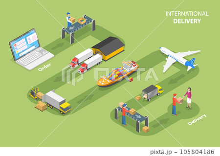 3D Isometric Flat Vector Conceptual Illustration of International Delivery 105804186