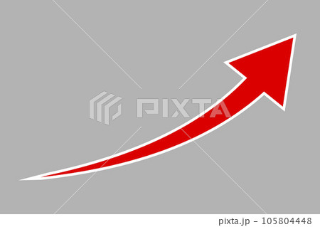 輪郭が白い、赤色の上昇曲線の矢印 105804448