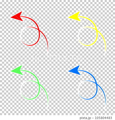 輪郭が白い、クルッと一回転した矢印 105804483
