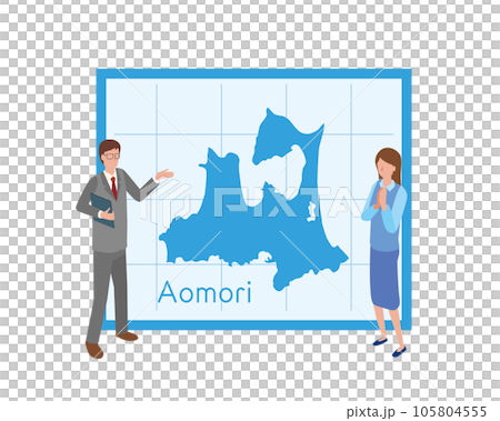 A businessman looking at a map of Aomori Prefecture and talking A businessman looking at a map of Aomori Prefecture and talking 105804555