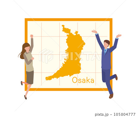 大阪府の地図を見て話すビジネスマン 105804777