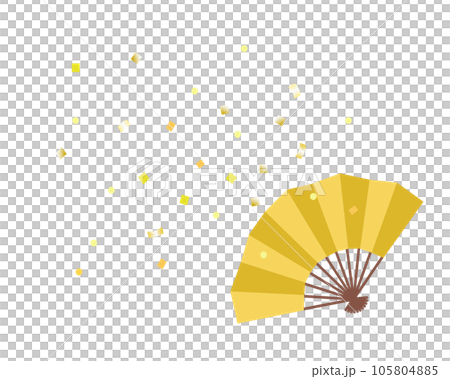 Illustration of a simple golden fan with flying confetti 105804885