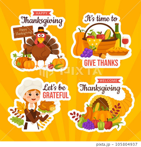 Happy Thanksgiving Label Flat Cartoon Hand Drawn Templates Background Illustration 105804937