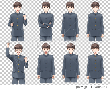学生服の男子学生 表情詰め合わせ 学生服の男子学生 表情詰め合わせ 105805044