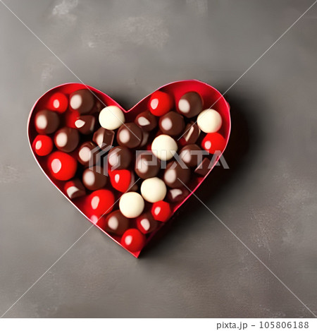 Red love shape valentine days. Happy valentine days. Design material mockup. Express love. Love flower decoration. Black white sweet chocolate cake hearth. 3D render love hearth. Love concept. 105806188