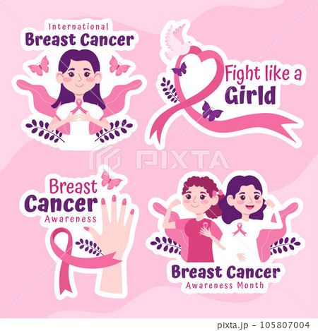 Breast Cancer Awareness Month Label Flat Cartoon Hand Drawn Templates Background Illustration 105807004