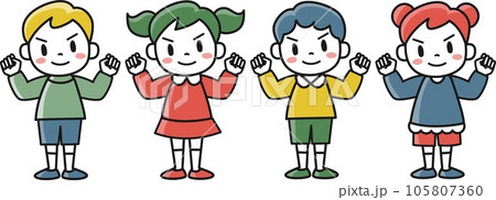 ガッツポーズをする強気の表情の子どもたち ガッツポーズをする強気の表情の子どもたち 105807360
