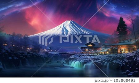 富士山 オーロラ 富士山 オーロラ 105808493