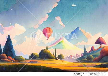 水彩画 朝焼け 空 絵画 風水風景絵画 朝焼け Golden sunrise 太陽海