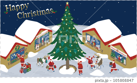 Isometric illustration of Santa Claus and reindeer enjoying the Christmas market Isometric illustration of Santa Claus and reindeer enjoying the Christmas market 105808847