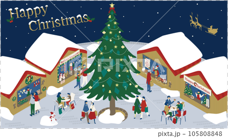 Isometric illustrations of families and couples enjoying the Christmas market 105808848