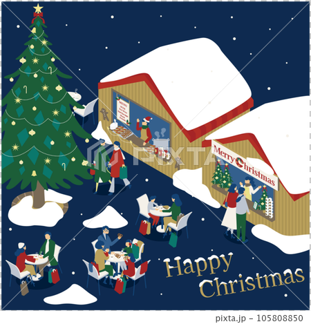Isometric illustrations of families and couples enjoying the Christmas market Isometric illustrations of families and couples enjoying the Christmas market 105808850