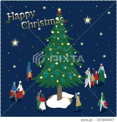 Isometric illustration of people enjoying Christmas shopping 105808857