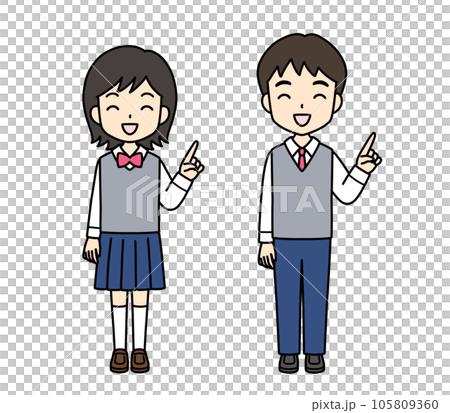 シンプルでかわいい学生イラスト（指差し・笑顔・セーター） 105809360