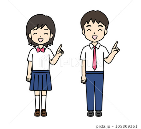シンプルでかわいい学生イラスト（指差し・笑顔・夏服） 105809361