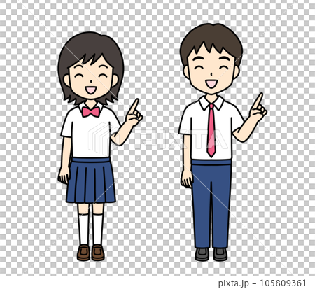 シンプルでかわいい学生イラスト（指差し・笑顔・夏服） 105809361