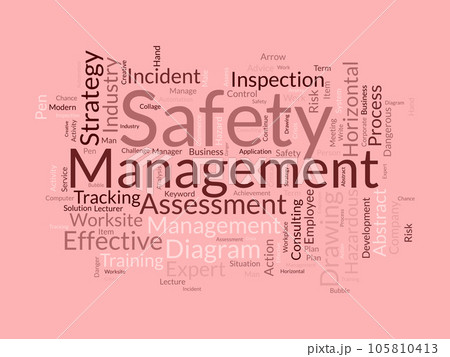 Word cloud background concept for Safety management. Strategic consulting diagram for effective business inspection. vector illustration. 105810413