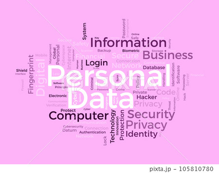 Word cloud background concept for Personal data. Digital safety protection policy used for personal internet security. vector illustration. Word cloud background concept for Personal data. Digital safety protection policy used for personal internet security. vector illustration. 105810780