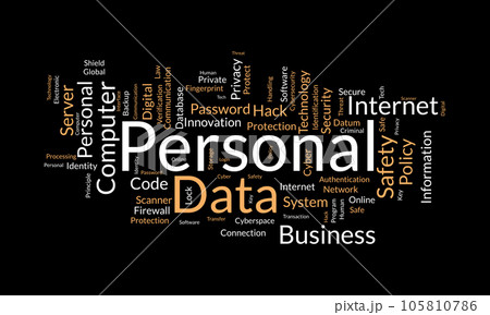 Word cloud background concept for Personal data. Digital safety protection policy used for personal internet security. vector illustration. 105810786