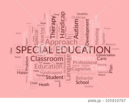 Word cloud background concept for Special Education. Disability development, special child behavior of development approach plan. vector illustration. 105810787