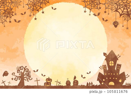 大きな満月とハロウィーンの風景イラスト 105811676