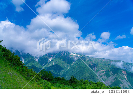 【山岳素材】小遠見山から見る雲海と白馬三山【長野県】 105811698