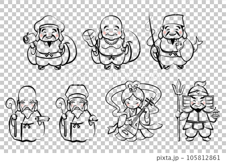 七福神插圖（水墨風格） 105812861