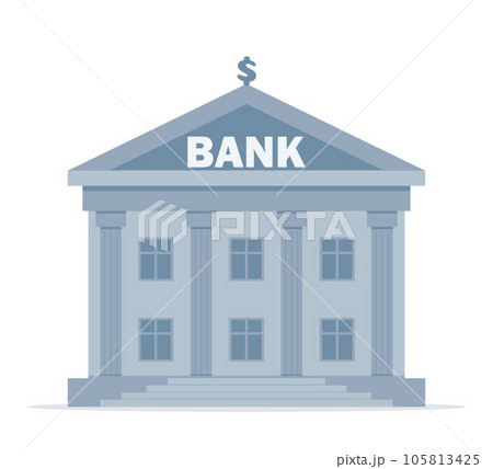 Bank building on a white background, bank financing, money exchange, financial services, ATM, giving out money. Vector flat illustration. 105813425