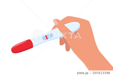 Pregnancy test with one line in woman's hand. Negative pregnancy test result. Planning a baby, motherhood, healthcare. Vector illustration. 105813596