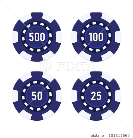 Realistic casino chips, set. Realistic red casino poker game chips, gambling plastic coins. Jackpot chip tokens for roulette. Vegas pokerchips flip. Vector illustration. 105813669