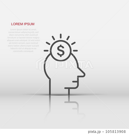 Human head with money icon in flat style. Career progress vector illustration on white isolated background. Face and dollar coin business concept. 105813908