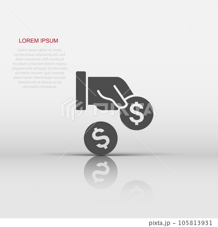 Remuneration icon in flat style. Money in hand vector illustration on white isolated background. Coin payroll business concept. 105813931
