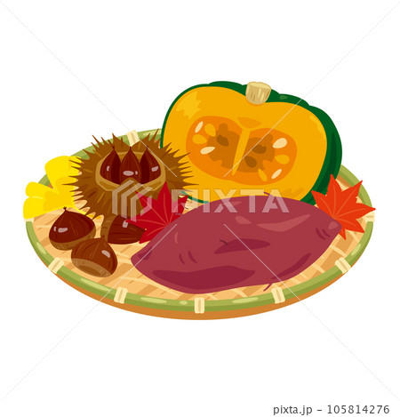 竹ザルに盛られた芋栗南京 105814276