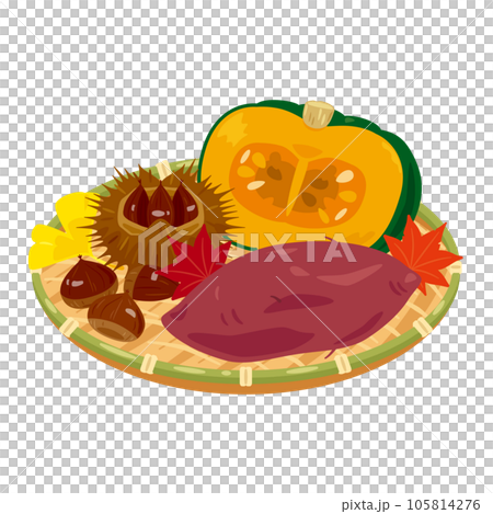 竹ザルに盛られた芋栗南京 105814276