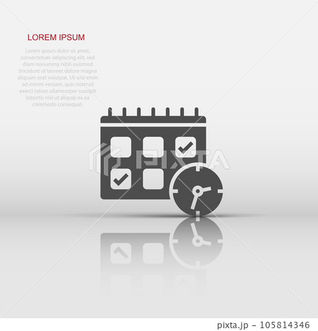 Calendar with clock icon in flat style. Agenda vector illustration on white isolated background. Schedule time planner business concept. 105814346