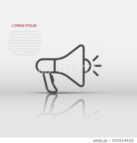 Megaphone speaker icon in flat style. Bullhorn sign vector illustration on white isolated background. Scream announcement business concept. 105814628