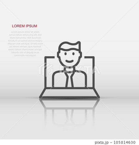 People with laptop computer icon in flat style. Pc user vector illustration on white isolated background. Office manager business concept. 105814630