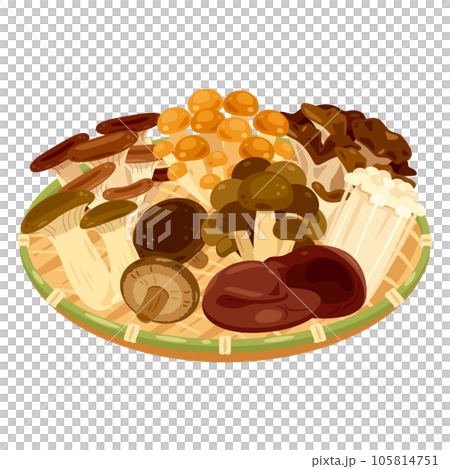 竹ザルに盛られたキノコ 105814751