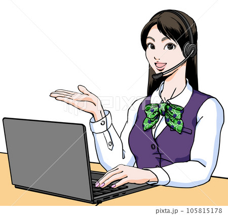 笑顔でご案内するヘッドセットをつけたコールセンターの若い女性 105815178