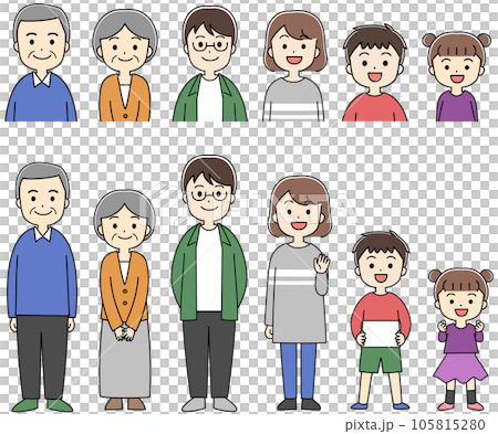 Three-generation family/family full-body illustration with lines 105815280