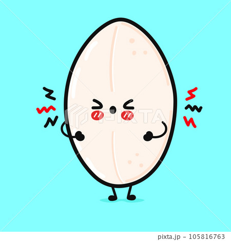 Angry Rice character. Vector hand drawn cartoon kawaii character illustration icon. Isolated on blue background. Sad Rice character concept Angry Rice character. Vector hand drawn cartoon kawaii character illustration icon. Isolated on blue background. Sad Rice character concept 105816763