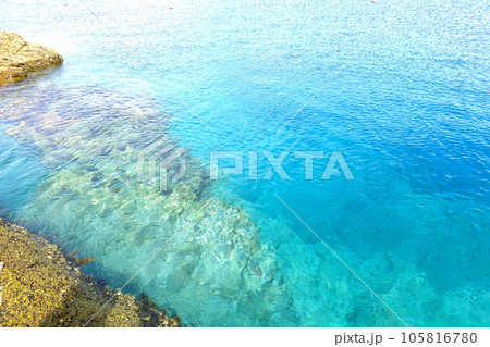 袰月海岸高野埼の岩場と海 105816780