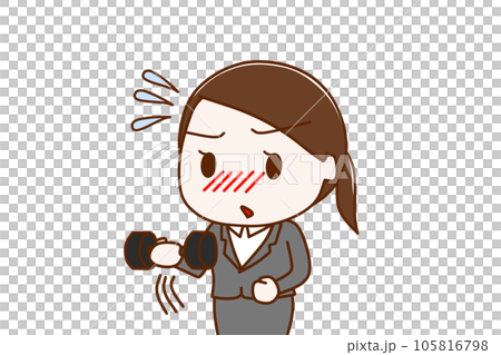 (Upper body oblique) A woman in a suit who trains her arm muscles with dumbbells and works hard even if it gets hard 105816798