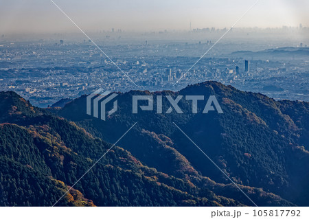 景信山から見る都心のビル群と東京スカイツリー 105817792