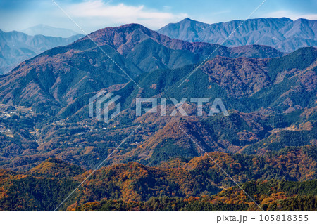 紅葉の陣馬山から見る扇山と滝子山 105818355