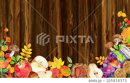 秋の装飾フレーム　木目　背景素材 105818373