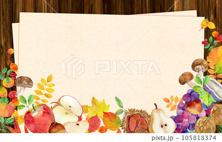 秋の装飾フレーム 木目 背景素材 秋の装飾フレーム 木目 背景素材 105818374