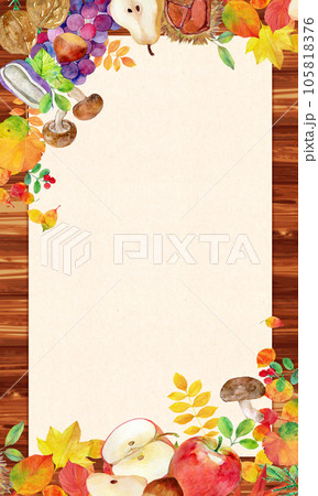 秋の装飾フレーム 木目 背景素材 秋の装飾フレーム 木目 背景素材 105818376