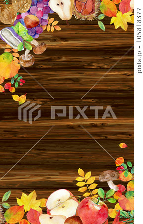 秋の装飾フレーム　木目　背景素材 105818377