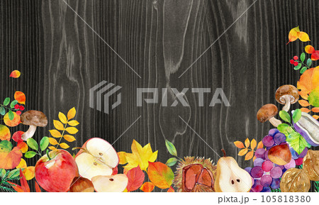 秋の装飾フレーム　木目　背景素材 105818380